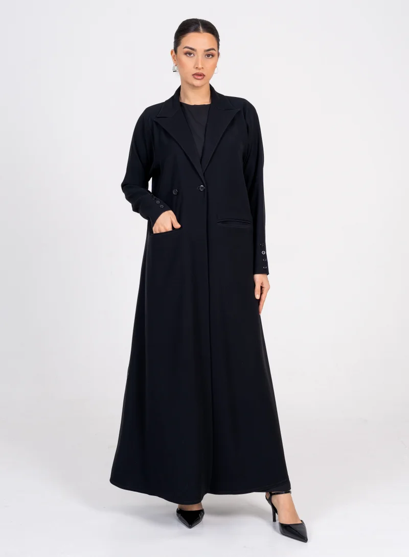 Rosette Abaya Luxury Blazer Style Abaya with Collar &amp; Button Design